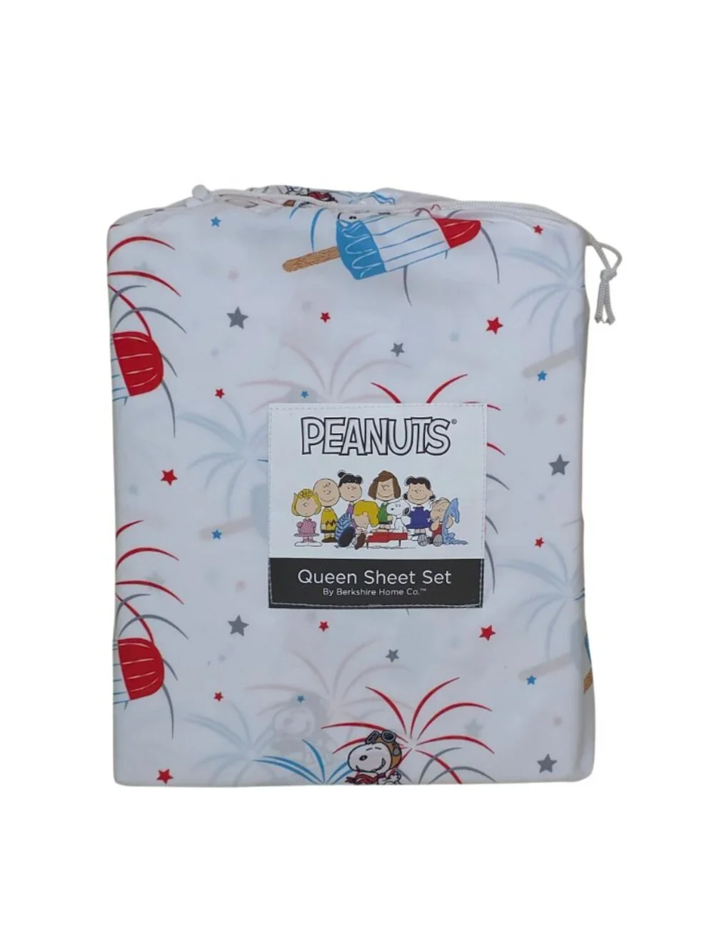 Peanuts Snoopy Queen Sheet Set By Berkshire Fireworks Popsicle July 4th USA